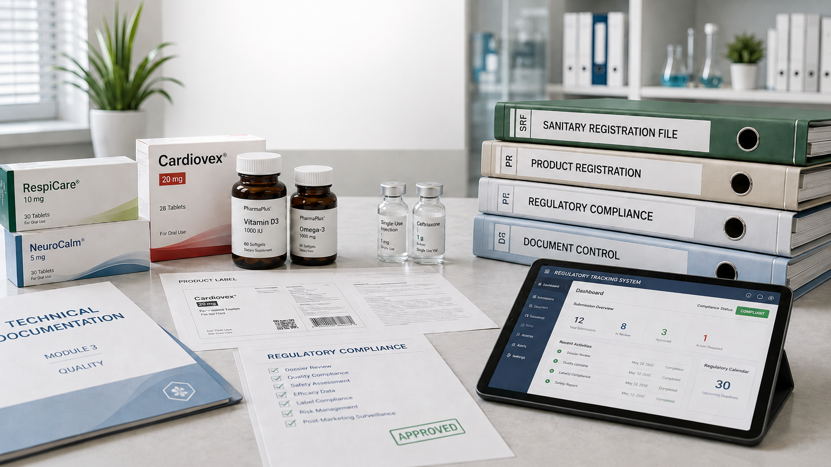 Documentación y productos farmacéuticos para registro sanitario